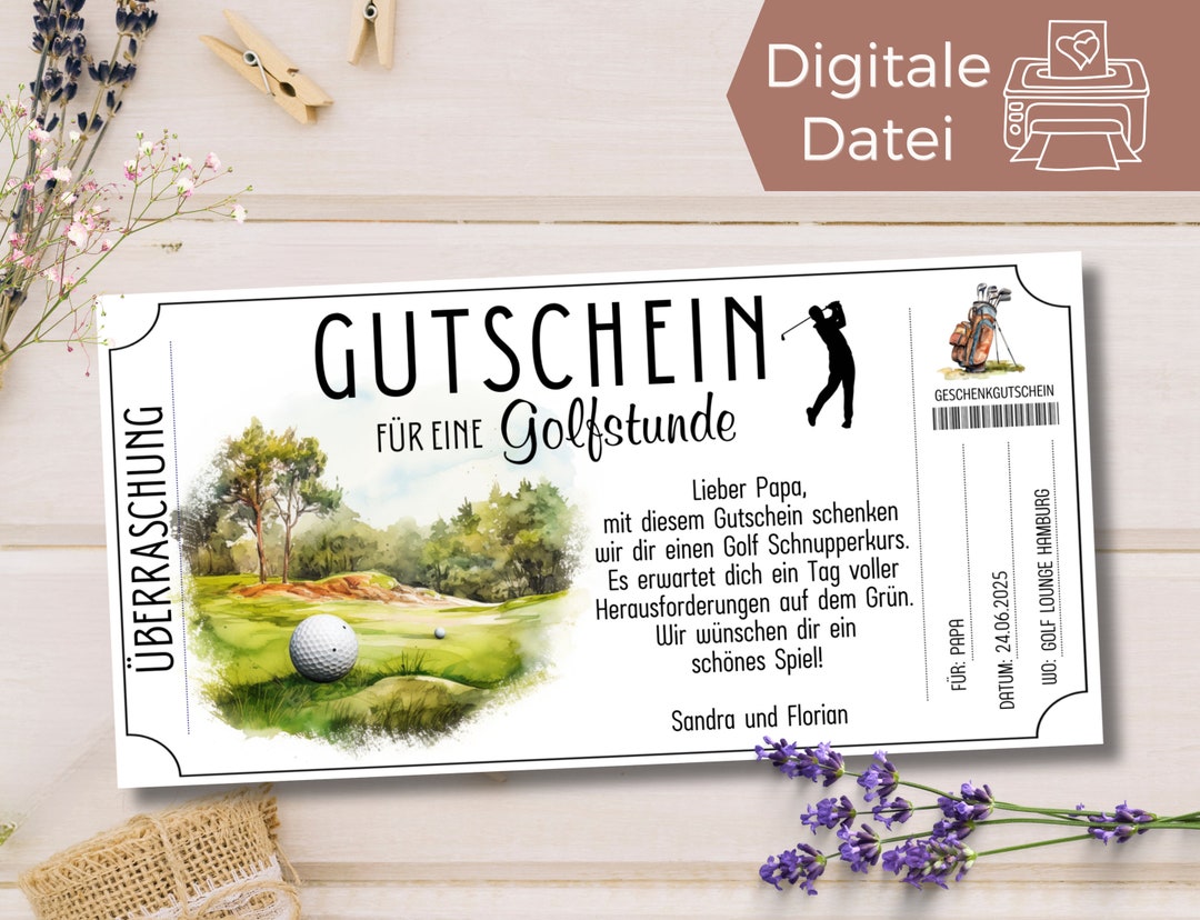 Gutschein Golf spielen Vorlage zum Ausdrucken Geschenkidee Golfstunde