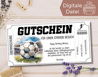 Football match voucher template to print | Digital gift voucher | Football voucher | Give away a stadium visit | World Cup gift idea
