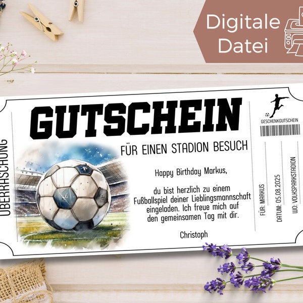 Football match voucher template to print | Digital gift voucher | Football voucher | Give away a stadium visit | Gift idea for the European Championship