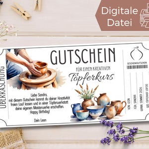 Gutschein Töpfer Kurs Vorlage zum Ausdrucken | Gutscheinvorlage Töpfern lernen | Zeit statt Zeug | Geschenkgutschein Keramik töpfern