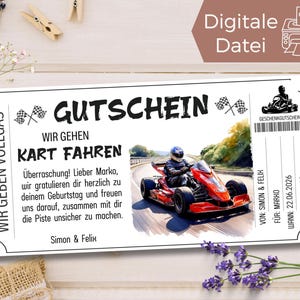 Gutschein Vorlage Go Kart fahren outdoor zum Ausdrucken | Gutscheinvorlage Kart Rennen | Geschenkgutschein Erlebnisgutschein Go Kart Bahn