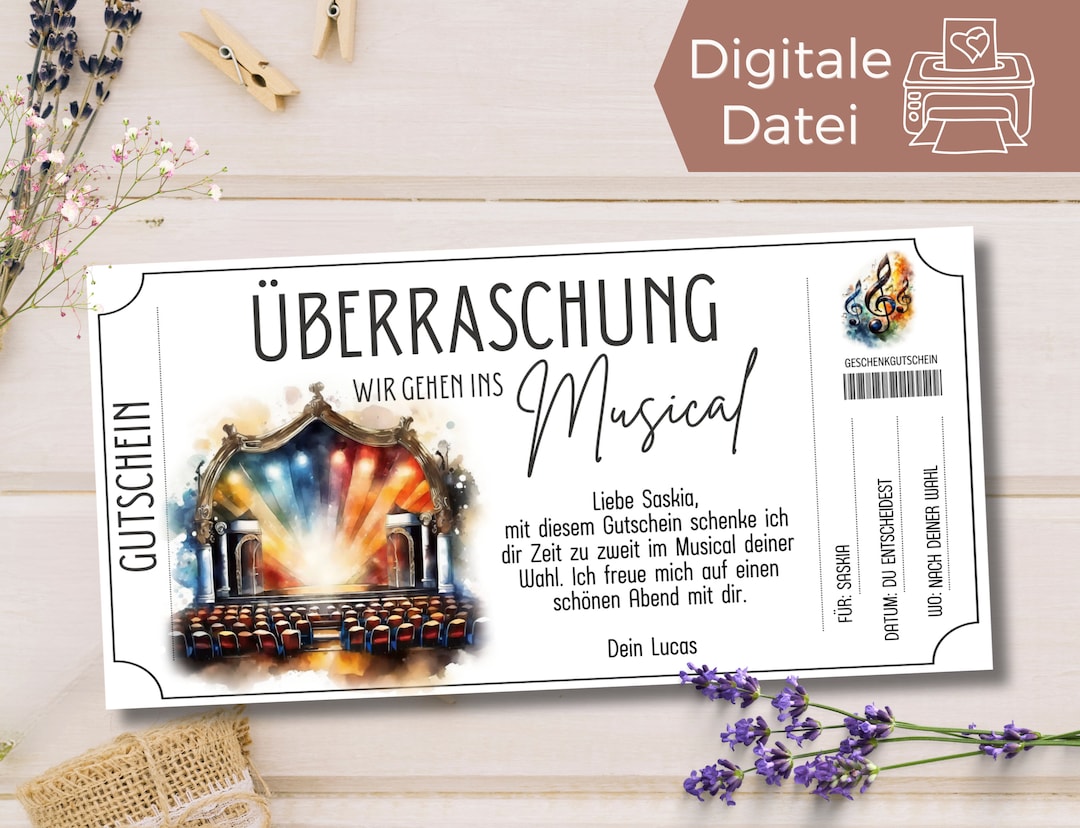 Gutschein Musical Besuch Vorlage Gutscheinvorlage Oper zum Ausdrucken