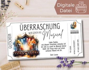 Gutschein Musical Besuch Vorlage | Gutscheinvorlage Oper zum Ausdrucken | Geschenkgutschein Musicalbesuch zum Gestalten | Geschenkidee