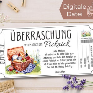 Gutschein Picknick Vorlage zum Ausdrucken zuhause | Gutschein gemeinsame Zeit | picknicken im Park zum Gestalten | Geschenkgutschein