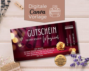 Modelo de Vale-presente para Visita Musical Canva | Vale-presente Digital | Concerto de Ópera e Teatro | Ideia de Presente para Mulheres e Homens Imprimirem