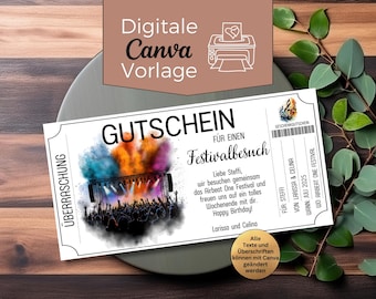Festival Visit Voucher Template to Print | Open Air Music Festival Experience | Concert Ticket Experience | Watercolor Festival Visit