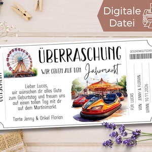 Voucher beursbezoek sjabloon botsauto's om uit te printen | Cadeaubon Rummel | Eerlijk | Volksfeest | Cadeau-idee voor een pretpark