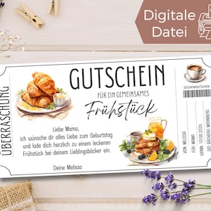 Breakfast voucher template | Breakfast voucher to print out | Birthday gift idea | Voucher to design yourself