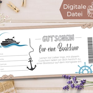 Plantilla de cupón para paseo en barco | Bono de excursión para imprimir | Bono para viaje en barco al diseño | Vale de regalo | idea de regalo