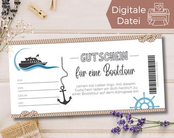 Gutschein Bootstour Vorlage | Gutschein Ausflug zum Ausdrucken | Gutschein Bootsfahrt zum Gestalten | Geschenkgutschein | Geschenkidee