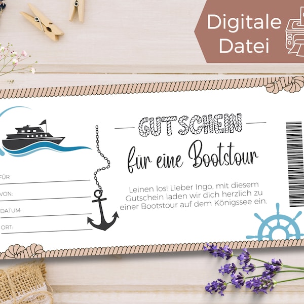 Gutschein Bootstour Vorlage | Gutschein Ausflug zum Ausdrucken | Gutschein Bootsfahrt zum Gestalten | Geschenkgutschein | Geschenkidee