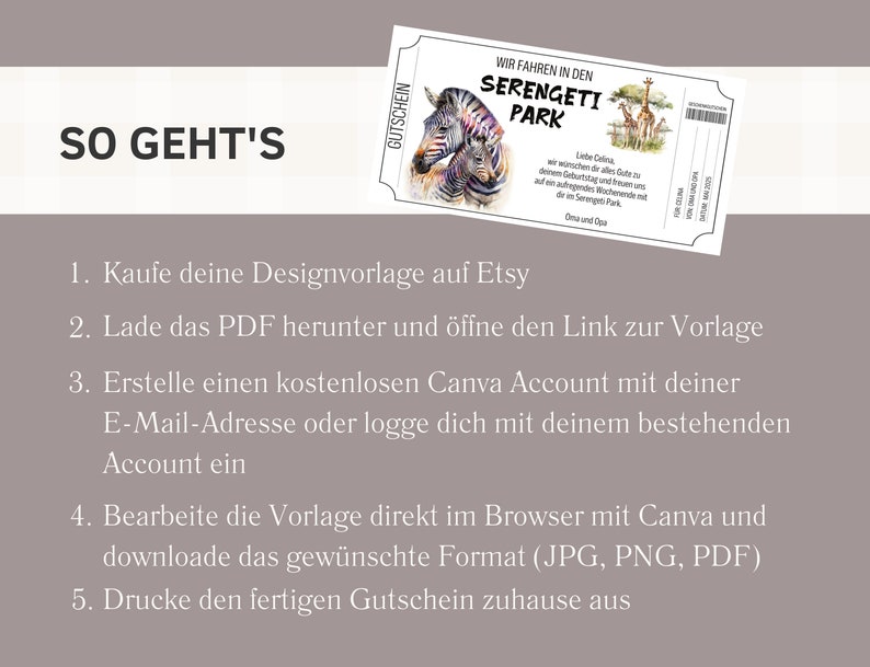 Coupon Modèle de parc du Serengeti Bon de visite du zoo Etsy France