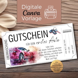 Personalized printable gift voucher for first cars | Gift for buying a car | Car subsidy | Car purchase | Own vehicle