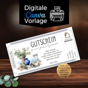 Travel voucher for Greece | Printable voucher template | Trip to the Greek islands | Gift voucher for a holiday in Crete | Corfu