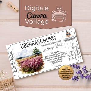 Modelo de voucher de viagem para Lüneburg Heath para impressão | Modelo de voucher para viagem | Escapada curta | Viagem de fim de semana | Caminhada