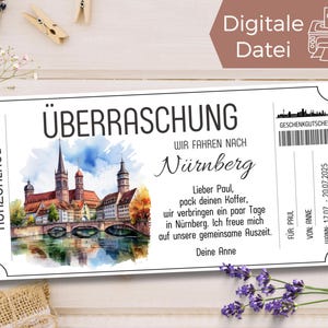 Travel voucher Nuremberg | Voucher template for a short break in Bavaria | Voucher to print out | Gift voucher vacation city trip