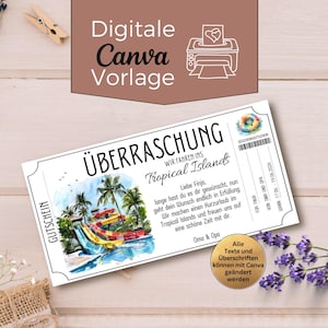 Gutschein Tropical Islands Schwimmbad Vorlage zum Ausdrucken | Geschenkidee Schwimmen gehen | Geschenkgutschein Kurzurlaub