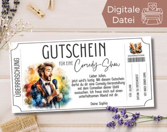Voucher Comedy Show Template | Voucher template Stand Up Comedian to print out | Gift voucher to design | Gift idea