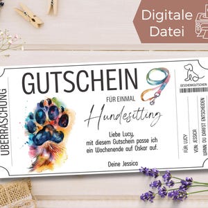 Gutschein Hundesitting Vorlage zum Ausdrucken | Gutscheinvorlage Hunde Sitting | Geschenkidee für Hundebesitzer | Haustier Geschenkgutschein