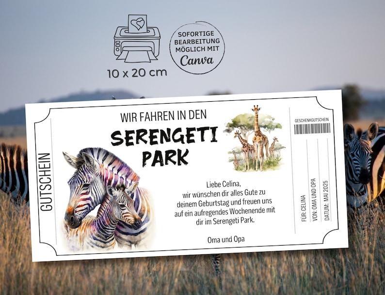 Voucher Serengeti Park Template Printable Zoo Visit Voucher Gift