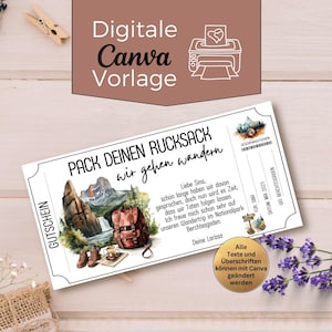 Hiking voucher template to print | Voucher template for hiking trips to design | Gift voucher | Gift idea for hiking trips