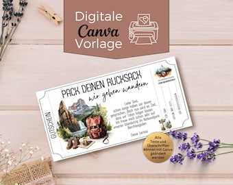 Hiking voucher template to print | Voucher template for hiking trips to design | Gift voucher | Gift idea for hiking trips