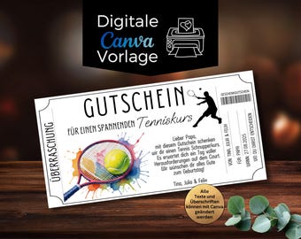 Tennis Course Gift Certificate | Printable Template | Digital Gift Certificate | Give the Gift of Tennis | Gift Idea: Play a Tennis Match