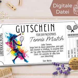 Modelo de voucher para partida de tênis para imprimir | Vale-presente digital | Dê uma partida de tênis de presente | Ideia de presente para mulher que joga tênis