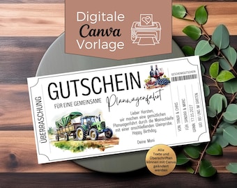 Gutschein Planwagenfahrt Vorlage zum Ausdrucken | Gutscheinvorlage Partyfahrt | Planwagenfahrt für JGA | Traktor-Rundfahrt | Weintasting