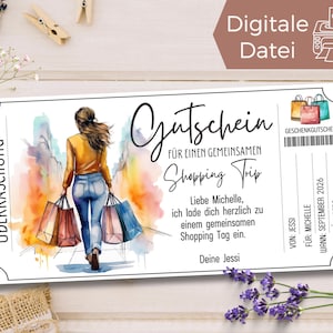 Modèle de bon d'achat pour un voyage d'achat | Modèle de bon pour la Journée des filles à imprimer | Idée cadeau pour meilleur ami | Journée de shopping | Chèque cadeau