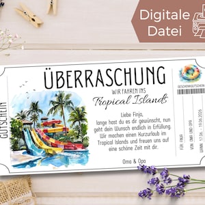 Gutschein Tropical Islands Schwimmbad Vorlage zum Ausdrucken | Geschenkidee Schwimmen gehen | Geschenkgutschein Kurzurlaub