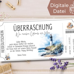 Travel voucher for a holiday by the sea | Voucher for a trip template | Voucher to print | Gift voucher for a lighthouse | Travel voucher