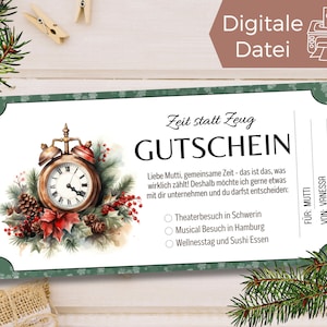 Modèle de bon cadeau de Noël à imprimer | Idée cadeau avec options de sélection | Passer du temps ensemble au lieu de faire des trucs. Horloge de Noël