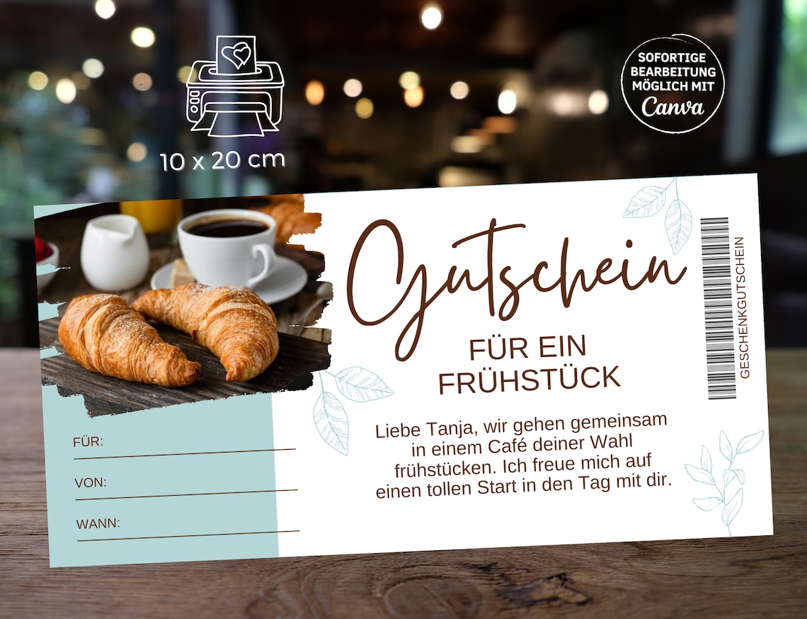 Gutschein Frühstück Vorlage | Gutschein Frühstücken zum Ausdrucken ...