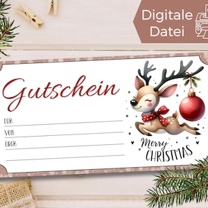 Gutschein Weihnachten Rentier Vorlage universal | blanko Weihnachtsgeschenk zum Ausdrucken | Geschenkidee gemeinsame Zeit statt Zeug