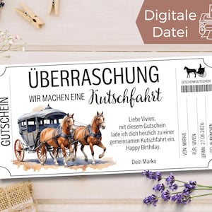 Gutschein Kutschfahrt Vorlage zum Ausdrucken | Geschenkidee Rundfahrt Pferdekutsche | Geschenkgutschein | Erlebnistutschein Kutsche fahren