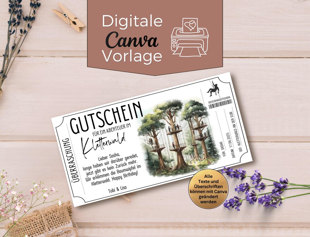 Gift Voucher for a Climbing Park | Printable Template | Gift Idea for a ...