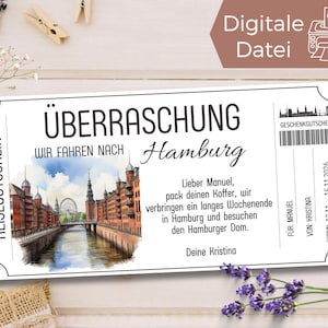 Reisegutschein Hamburg Elbe zum Ausdrucken | Gutschein Vorlage für einen Kurzurlaub | Geschenkgutschein Speicherstadt | Wochenendtrip