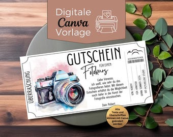Gutschein Fotokurs Vorlage | Geschenkidee Fotoworkshops | Fotografie Workshop | Geschenkgutschein Fotografie Kurs zum Ausdrucken