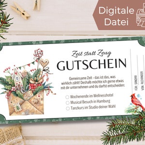 Modelo de voucher de presente de Natal | Vale-presente imprimível | Idéia de presente Opções de seleção de Natal | Tempo em vez de coisas