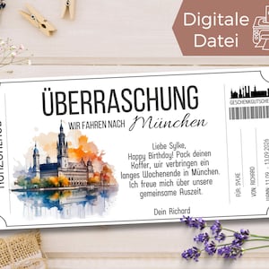 Chèque de voyage Munich | Modèle de bon pour de courtes vacances à l'Oktoberfest | Bon à imprimer | Chèque cadeau pour un city trip