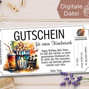 Gutschein Kino Besuch Vorlage | Kinogutschein zum Ausdrucken | Gutschein Movie Time zum Gestalten | Geschenkgutschein | Geschenkidee