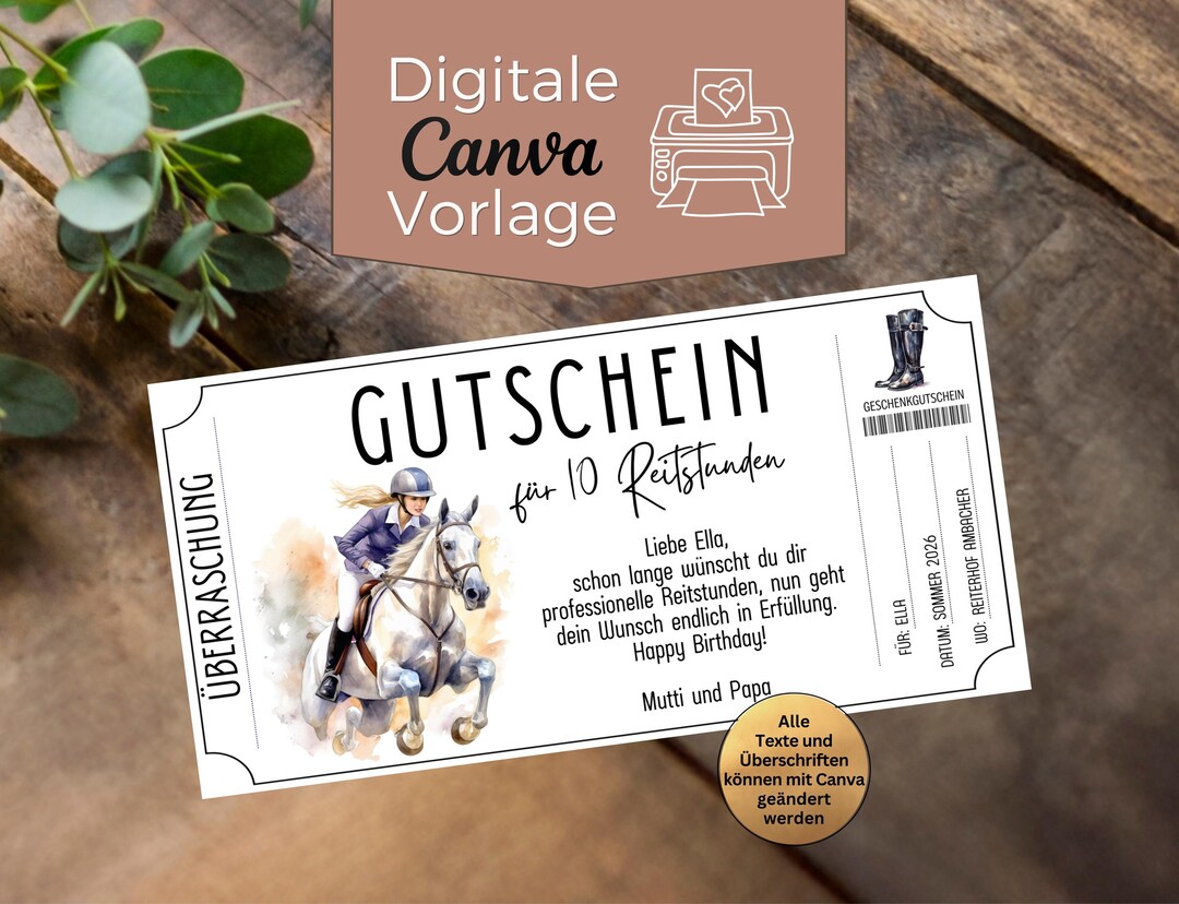 Riding Lesson Voucher | Printable Template | Gift for Learning to Ride ...