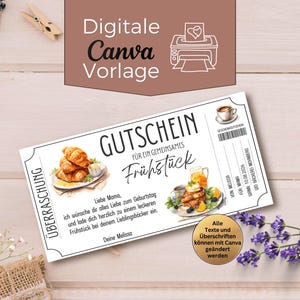 Buono per la colazione | Modello di buono digitale da stampare | Modello Canva per un appuntamento per la colazione | Idea regalo per trascorrere del tempo insieme