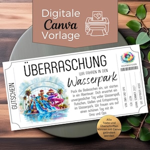 Printable Water Park Voucher | Editable Canva Template | Children's Swimming Pool Gift Voucher | Family Water Park Ticket