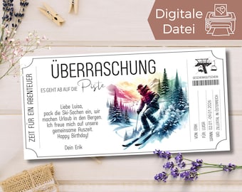 Voucher template for skiing | Gift voucher for skiing holidays | Adventure to print out | Experience voucher for skiing courses