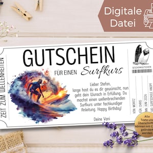 Modello di voucher per il surf da stampare | Corso di surf | Modello di voucher per corso di surf | Corso base di surf | Corso introduttivo per principianti