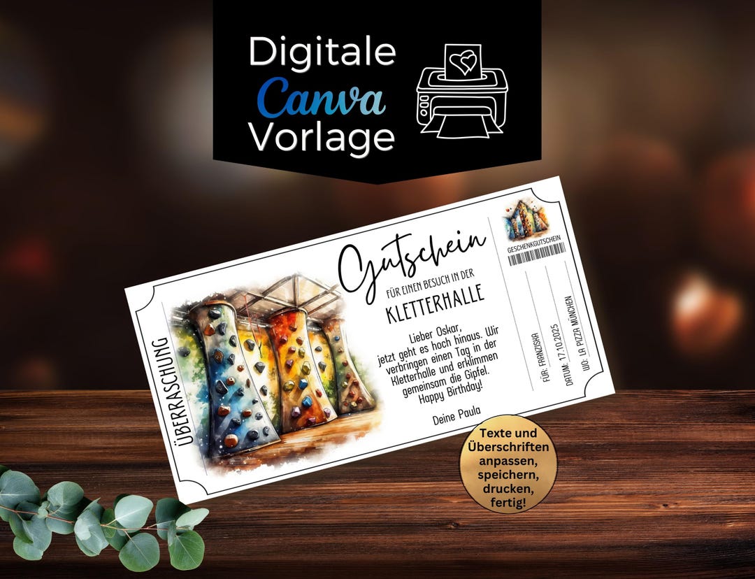 Climbing Voucher | Climbing Hall Template to Print | Bouldering Gift ...