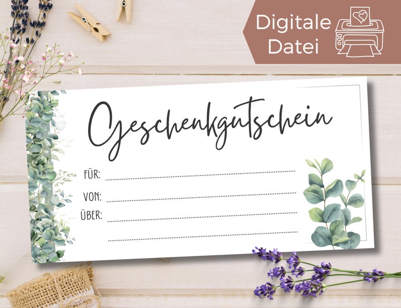 Gutschein Vorlage universal blanko Gutschein zum Ausdrucken Eukalyptus