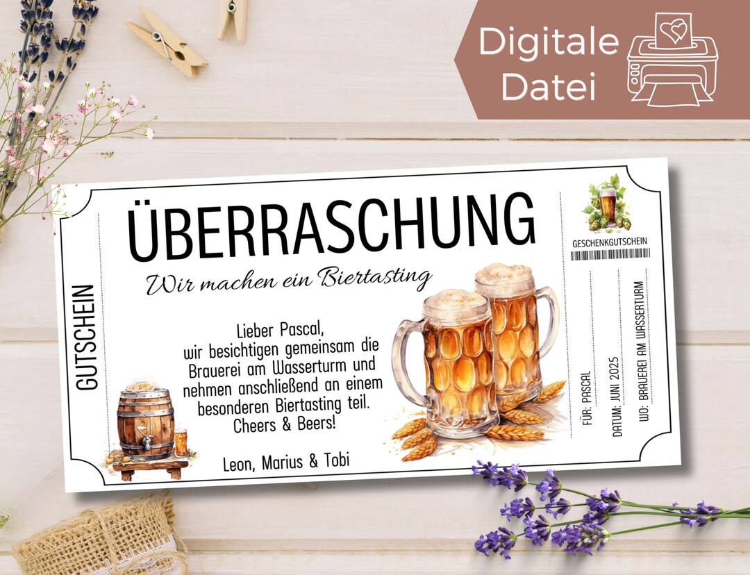 Gutschein Biertasting Vorlage zum Ausdrucken Gutschein Bierverkostung